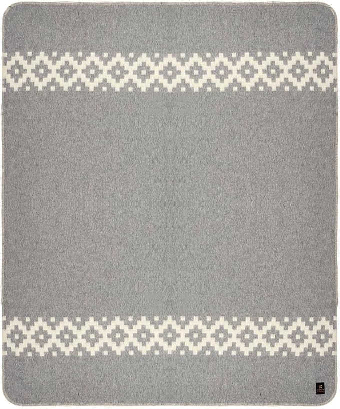 Thick Alpaca Wool Blanket Heavyweight Camping Outdoors Indoors Soft Peru Twin Size Ethnic Design (Soft Gray/Ivory 2, Twin Size)