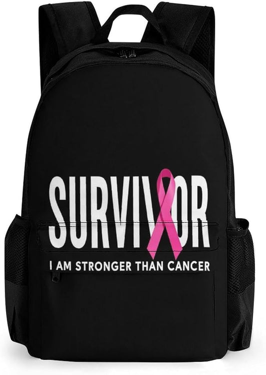 Supdreamc Rucksacks Lightweight Multipurpose Anti-Theft Breast Cancer Survivor Pink Ribbon Black Shoulder Bag Large Capacity Business Computer Bag With Smooth Zippers