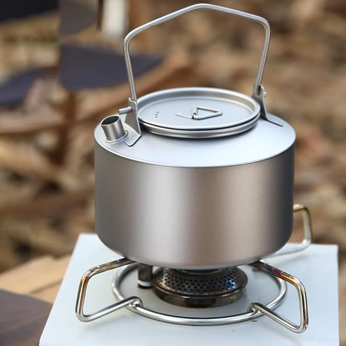 Ultralight Titanium Tea Kettle 980ml Collapsible Handle Camping Coffee Pot Compact Hiking Teapot For Outdoor Cooking Backpacking Travel Fast Boiling Rustproof(ice flower style)