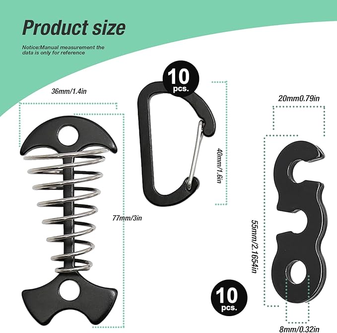 10 Pcs Deck Anchor Pegs Tent Stakes Large Size 55mm, Tent Pegs Anchors Aluminum Alloy Fishbone Spring Hooks Tent Stakes with Spring Buckle, Portable Wind Rope Anchor, Black