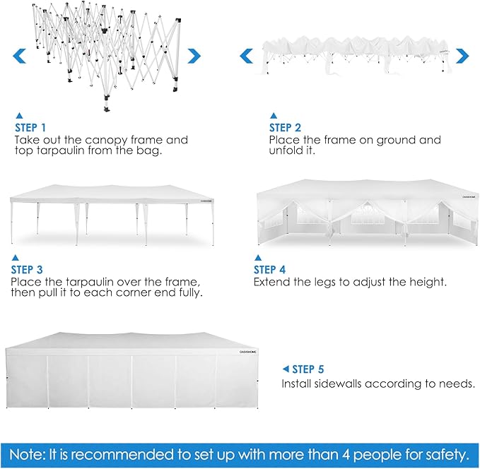 OASISHOME 10'x30' One Push Setup Pop-Up Canopy Tent with 8 Removable Sidewalls,Carry Bag,Waterproof Commercial Gazebo for Weddings/Outdoor Events, Heavy-Duty Frame(White, 10x30(One Push Setup))