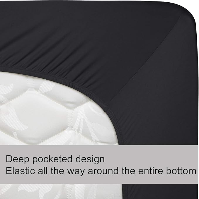 Stretch Queen Size Fitted Sheet Only - 4-Way Stretchy Jersey Knit, Cozy T-Shirt Soft, Wrinkle Free, Snug Fit & Stay in Place, No More Slipping Off for Mattress (Deep: 5"-16") - Dark Gray, Queen