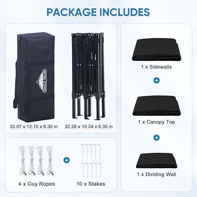 EAGLE PEAK Outdoor Changing Room 8x4, 2 Room Pop Up Portable Changing Room, Sun Shelter, Pop Up Changing Tent for Beach or Pool, Portable Dressing Room for Photoshoots (Black)