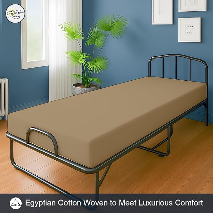 Cot Fitted Sheet 33 x 75, 100% Egyptian Cotton, 1 PC Cot Size Bottom Sheet Only, Perfect for Narrow Twin, Camp Bunk, Army Cots, Trifold Mattress, Camping Cot, Guest Bed Replacement(Taupe)