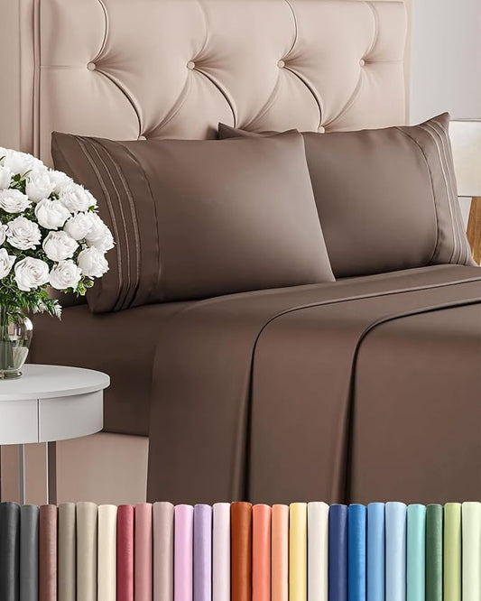 Cal King Size 4 Piece Sheet Set - Comfy Breathable & Cooling Bed Sheets Set - Hotel Luxury Bedding for Women, Men, Kids, Teens, Boys & Girls - Deep Pockets, Ultra-Soft, Wrinkle Free - Oeko-Tex - Brown