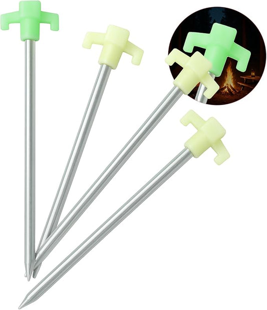 10" Glow in The Dark Tent Stakes - Unbreakable Rebar Stakes, Metal Stakes Heavy Duty, Camping Spikes with High Impact, 5/16" Diameter Corrosive Resistant Ground Anchor, Made in USA Metal Tent Anchors