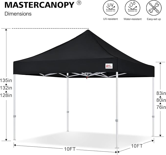 MASTERCANOPY 10x10 Premium Heavy Duty Pop Up Commercial Instant Canopy with Sidewalls(10x10 Black)