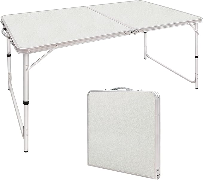 RedSwing 4 Feet Folding Camping Table Adjustable Height, Lightweight Portable Aluminum Frame Table for Picnic Beach Outdoor Indoor, 47.2''L x 23.6'' W x 22''/27'' H