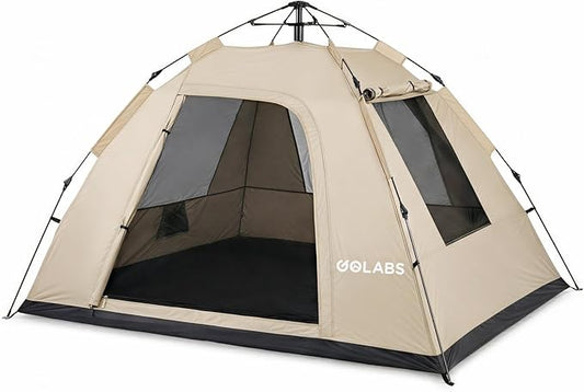 Golabs CT3 2 Person Instant Camping Tent, 1-Minute Setup by Pre-Attached Pole, 4 Side Mesh & Door Ventilation, Lightweight 4.8lbs Portable Design with Carry Bag, Inner Storage Pockets & Hooks for Park