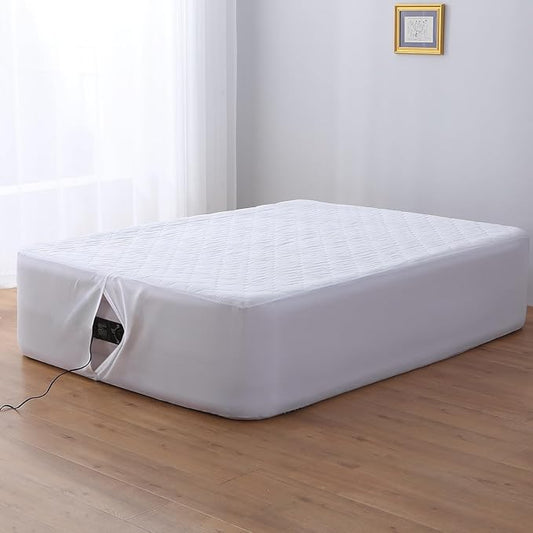 Full Air Bed Mattress Pad with 15-24 Inch Deep Pockets - Waterproof Protector for Warm Sleep & Cold Air Insulation,Perfect for Camping, Guest Bed, Pets & Overnight Visitors-White