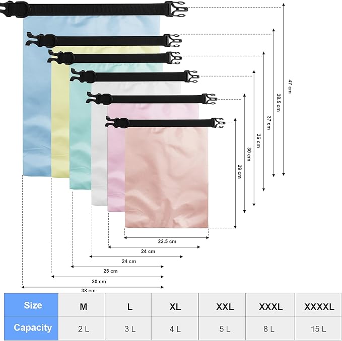 Shappy Waterproof Dry Bag Set 6 Sizes Lightweight Sacks and Long Adjustable Shoulder Strap Outdoor Water Proof Keep Gear Dry Bag Stuff Sacks for Backpacking, Boating, Hiking, Camping