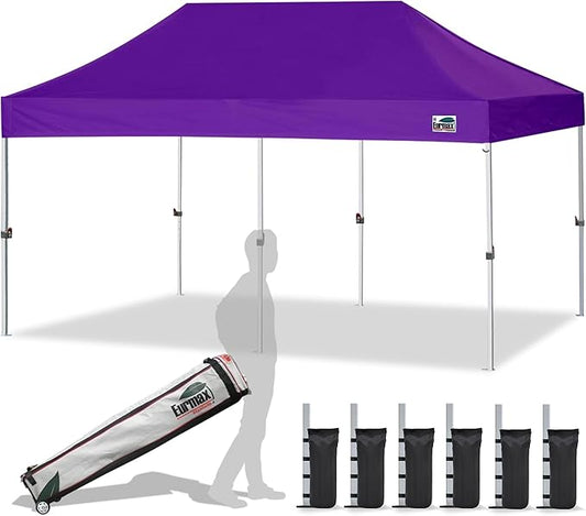 Eurmax USA 10'x20' Pop Up Canopy Tent Commercial Instant Canopies with Heavy Duty Roller Bag,Bonus 6 Sand Weights Bags (Purple)