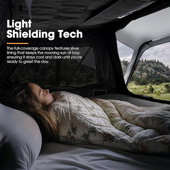 SanHima Rooftop Tent Hard Shell - CapeTop Overland Aluminium Fold-Out Roof Top Tent 131.5LBS Lightweight, w/Digital Panel & Tri-Color LED Strip Light, for Car SUV Truck Camping, 2-3 People
