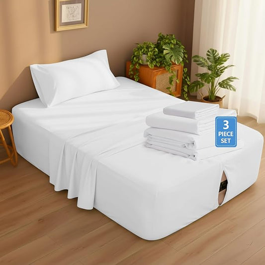 Peryiter 3 Pcs Twin Size Air Mattress Sheets Set Deep Pocket Fitted Sheets for 16-23 Inch Bed, Fitted Sheet with Inflation Opening, Soft Breathable Sturdy for Guests, Camping, Rvs(Twin Size, White)