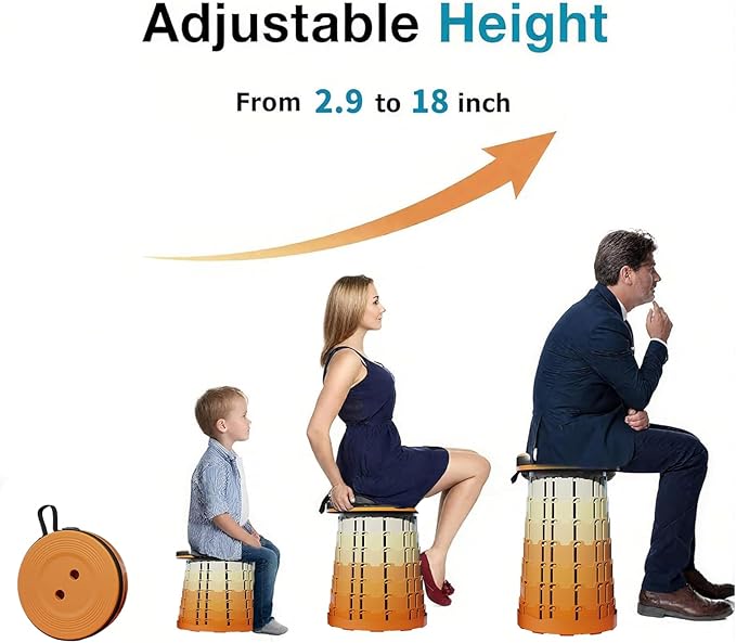 Ultra-Lightweight Collapsible Stool - Portable Folding Seat for Camping, Hiking, Travel & Outdoor Activities (Gradient Orange)