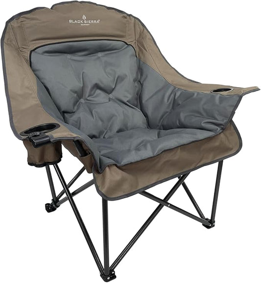 Black Sierra Oversized Camping Chair for Adults, Heavy Duty Outdoor Seat with Plush Padding, Supports 400lbs, Cup Holder & Carry Bag, Comfortable Folding Chair for Tailgating, Patio, & Sideline Events