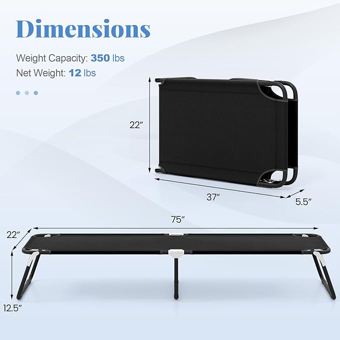 Goplus Folding Camping Cot, Heavy Duty Collapsible Foldable Camping Bed for Adults Kids with Non-Slip Foot Pad, Indoor Outdoor Portable Sleeping Cot for Hiking, Camping, Fishing (Black)