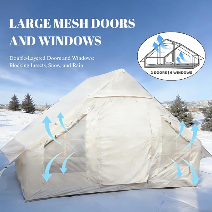 Easy Setup Inflatable Camping Tent, Waterproof 4 Season Air Tent with Hand Pump, Oxford Glamping Tent for 4/6/8 Adults