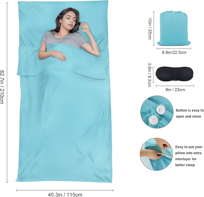Sleeping Bag Liner,Travel Sheet & Adult Sleep Sack, Camping Sheets Travel Sleep Sack for Backpacking,Hotels & Hostels -Lightweight Single &Double Travel Sheet Camping Sheets