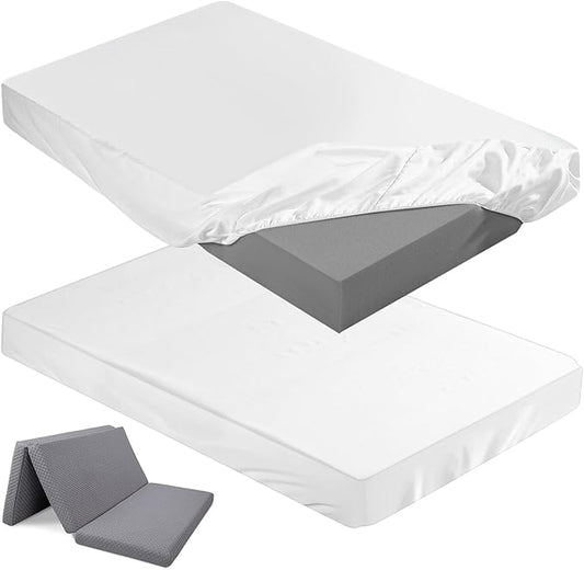 Breling Fitted Sheet (Sheet Only) Compatible with Milliard Trifold Mattress Folding Mattress Fitted Microfiber Bedclothes for Camp Bunk Rvs Bed(White,2 Pcs,Twin XL,4'')