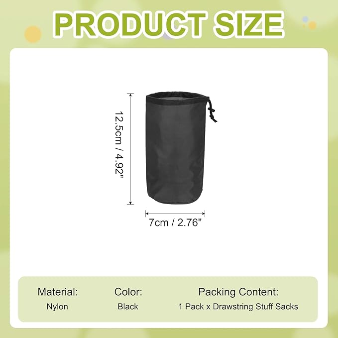Stuff Sack, Nylon Waterproof Storage Sacks Portable Drawstring Dry Stuff Bag Gear Organization with Toggle, 3x5Inch Fit for Backpacking Camping Traveling Hiking(Black)