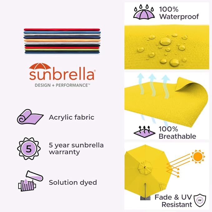 Midtown Umbrellas The Grande Round 10 FT Outdoor Cantilever Patio Umbrella w/Sunbrella Yellow Acrylic Fabric - 8 Rib Aluminum Frame Offset w/Tilt And 360° Rotate Pedal System - Silver Frame