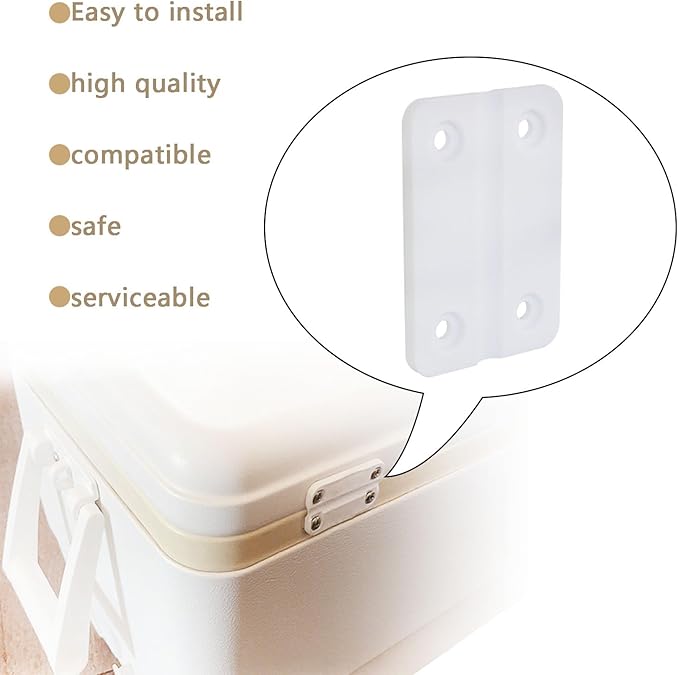 2PCS 57x39mm White Insulated Box/Cooler/Freezer Plastic Hinge Replacement Parts with Screws Camping Hiking Kitchen Accessories