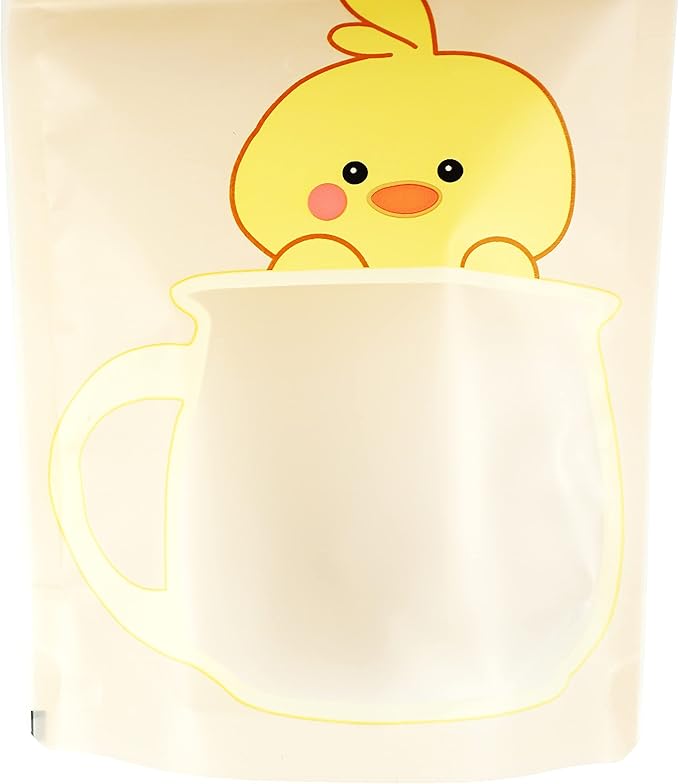 QQ Studio 100 Animal Designed Snack Bags, Plastic Bakery Bags, Cute Favor Bags for Snacks, Pastel Cookie Bags with Window, Zipper Seal Treat Storage Bags (5 Inch x 7 Inch, Peachy Duckling)