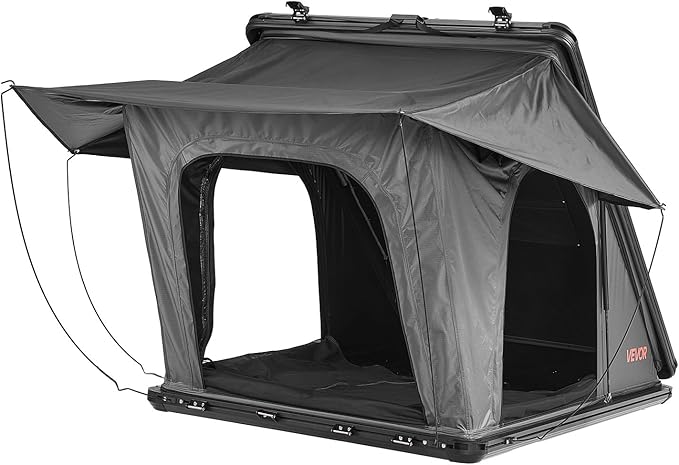 VEVOR Rooftop Tent Hard Shell, 2-3 Person Aluminum Roof Top Tent Hardshell with Tri-Color LED Light, Thick Mattress & 1 Window, Waterproof Windproof Overland Camping Car Roof Rack for Jeep SUV Pickup