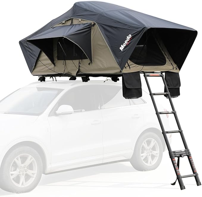 Meedo Apolle A86 M, Soft Shell Rooftop Tent, Fits 2 People, Made with Waterproof Material and a Rainfly-Fold Design, Clamshell Army Green Roof top Tent for Overlanding Hunting, Ladder Included