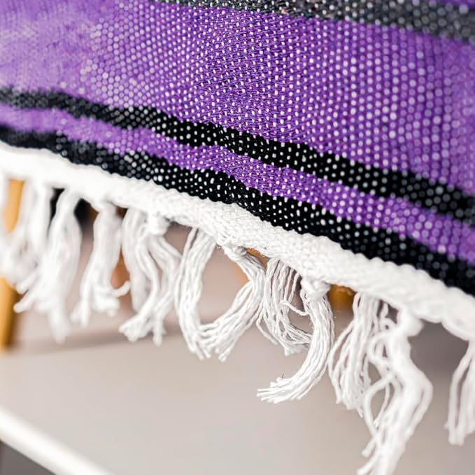 Airooglee Large Mexican Blanket - Perfect as Yoga Blanket, Outdoor Blanket, Beach Blanket, Serape Blanket, Picnic Blanket, Camping Blanket, Boho Home Décor (Purple)