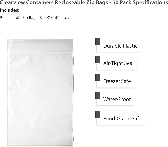 50-Pack 6" x 9" Reclosable Zip Bags – Durable & Convenient Storage Solution