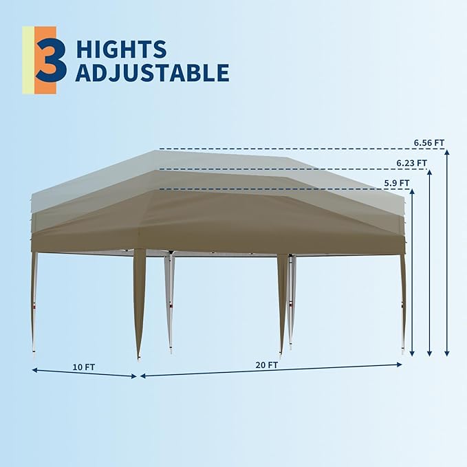 10x20 Pop Up Canopy Tent Outdoor Canopy with No Removable Sidewall One-Person Set Up Heavy Duty Commercial Instant Tent Shelter-Brown