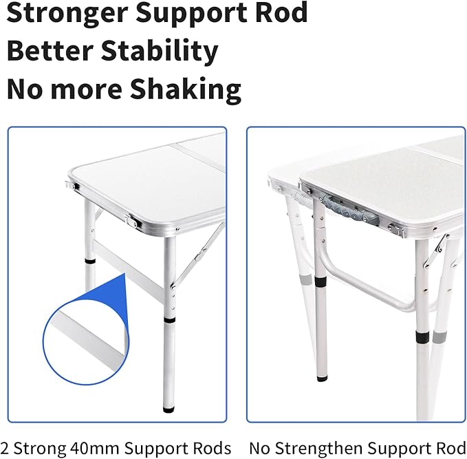 Small Folding Table 2FT Foldable Camping Table Portable Picnic Table Aluminum 2 Height Adjustable Outdoor Beach Card White 23.6×15.7 inch