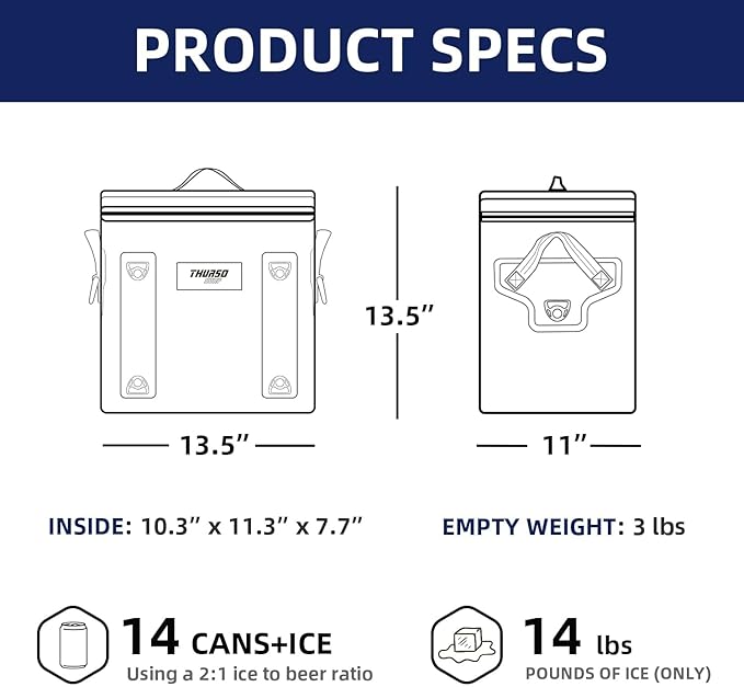 THURSO SURF Soft Cooler 24 Can Portable Ice Cooler Bag — 48 hr Insulation Leakproof & Airtight Waterproof Zipper Floating Beach Cooler for Travel Camping Kayak Paddleboard