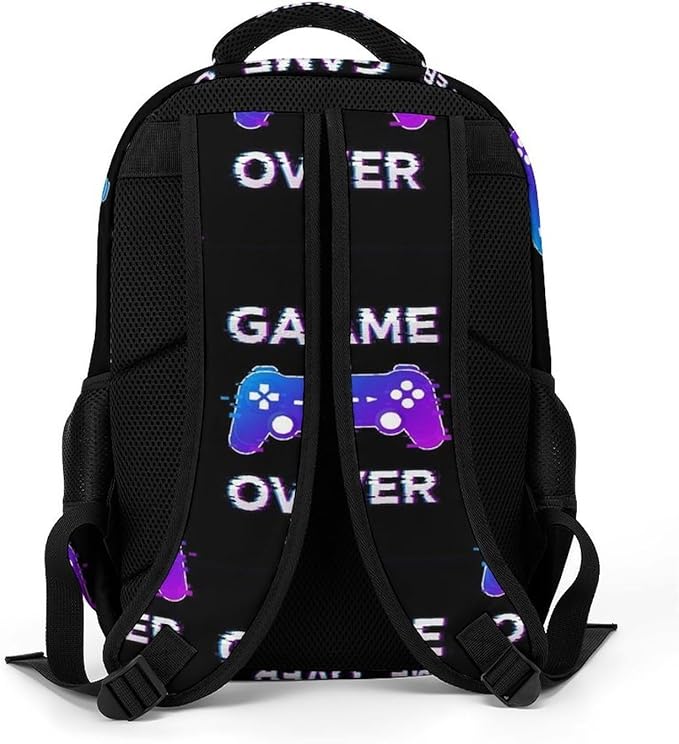 Laptop Backpack Video Games Joystick Game over, Sturdy Water Resistant College Bookbag with Water Bottle Pockets for Business Travel Commute