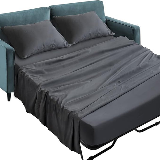 SPRINGSPIRIT Sleeper Sofa Queen Sheets Set, 4 Piece Bed Sheets Set Up to 8" Deep Pockets, Extra Soft and Breathable Bedding Sheets, Black