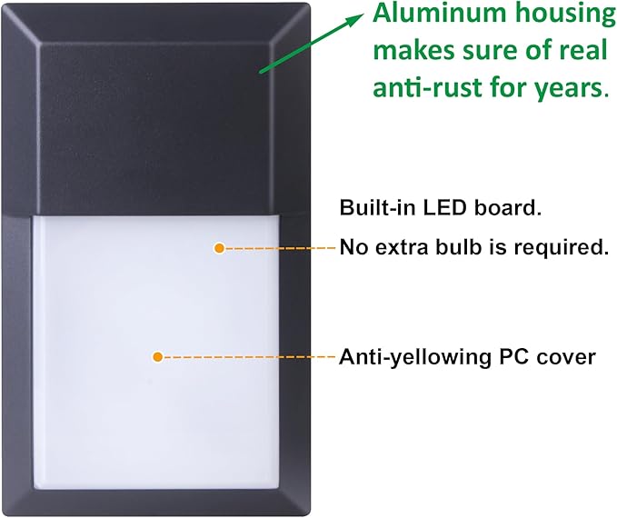 LIT-PaTH Outdoor LED Wall Lantern, Wall Sconce as Porch Lighting Fixture, 12W 1000 Lumens, Aluminum Housing Plus PC, 3000K Black Finish, 2-Pack