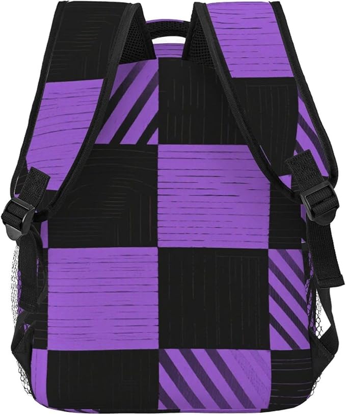 Rucksack Anti-Theft Multipurpose Large Capacity Carry On Bag, Buffalo Plaid Proton Purple Tartan Travel Hiking Bag Day Pack With Side Pockets