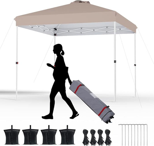 10x10 Pop Up Canopy, Heavy Duty Pop Up Tent with Wheeled Bag for Easy Moving, Easy Up Canopy Tent for Parties, Events, Camping, Outdoor Gazebo with 420D PU Coated Waterproof Brown Fabric
