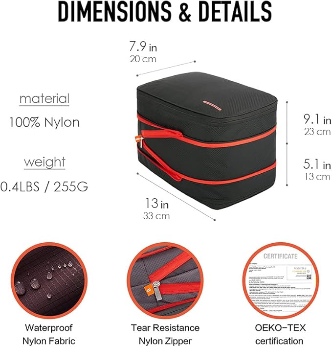 Bee Nesting Compression Packing Cube 2-Layer Travel Luggage Organizer with Wet Dry Separation Expandable Space Saver Bag for Suitcase and Backpack