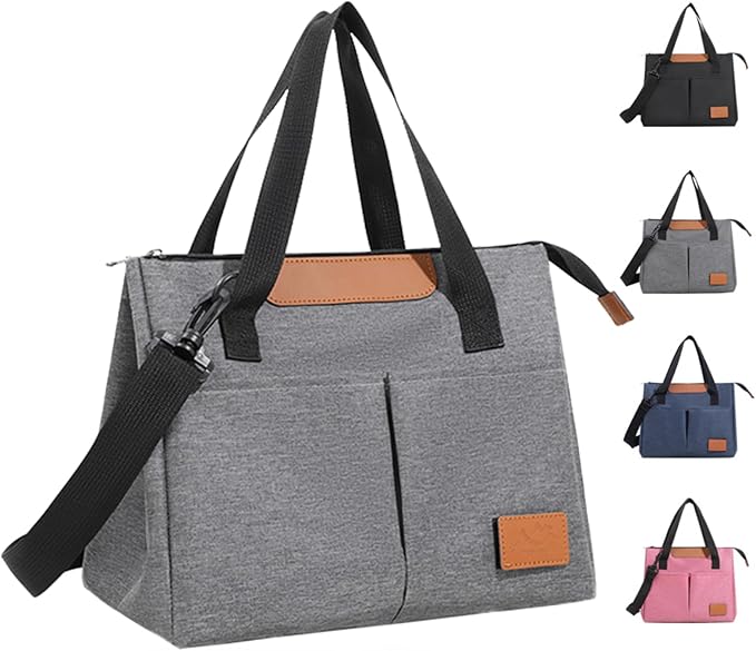 Lunch Bag Women Insulated Lunch Box Reusable Leakproof Large Spacious Cooler Tote for Women Men Adult with Removable Adhesive Decoration for Work Office Travel Picnic