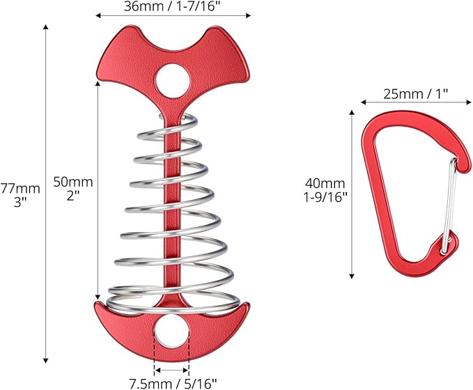 QWORK 10PCS Red Deck Anchor Pegs with Carabiners, Non-Slip Stable Anchors for Tents & Canopies on Wooden Decks