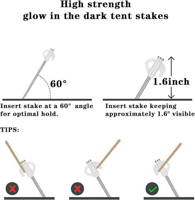 Heavy Duty Steel Tent Stakes - Glow in The Dark Tent Stakes, Durable Metal Ground Stakes with Storage Bag for Tents, Tarps, Canopy Accessories