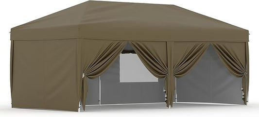 10x 20 Ft Pop Up Canopy Tent Outdoor Canopy One-Person Set Up Heavy Duty Commercial Instant Tent,Brown