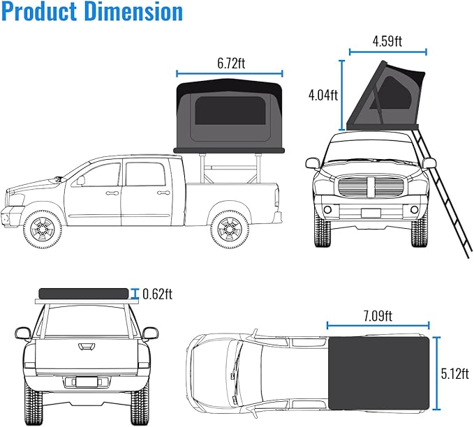 Syneticusa Aluminum Hard Shell Rooftop Truck SUV Jeep Van Tent Fits 2 Person for Overlanding Camping RTT LED Strip Light with Crossbars Cargo Carrier Easy Open
