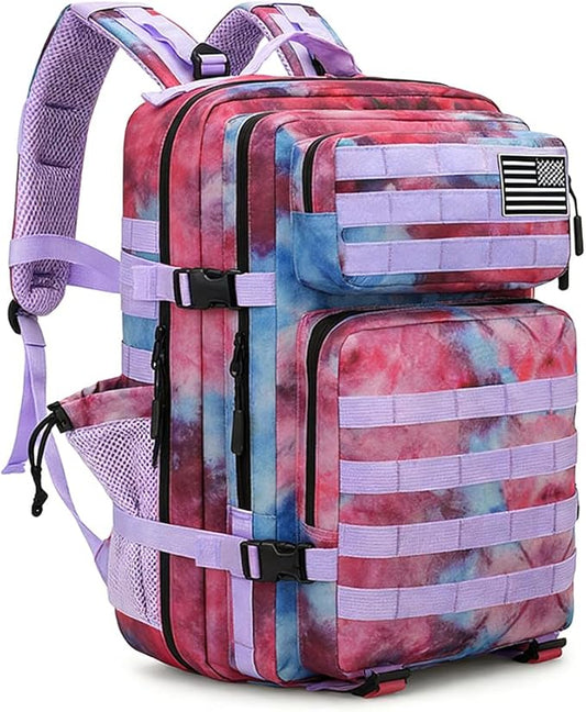 Military Tactical Backpack 45L Bug Out Bag Assault Pack Molle Daypack Hiking Gym Rucksack with Bottle Holder(Nebula Tie Stain)