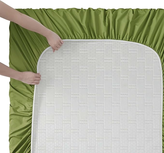 Clara Clark Queen Sheets, 6 Piece Set - Hotel Luxury Sheets for Queen Size Bed, Super Soft Bedding Set, Calla Green