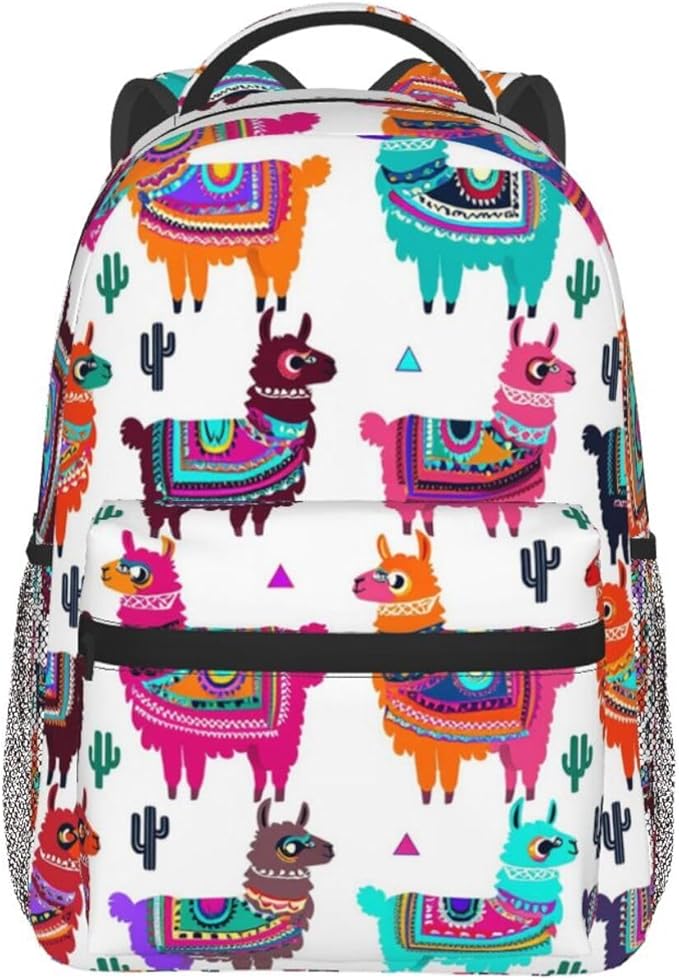 Adults Lightweight Tribal Alpaca Art Shoulder Book Bags Big Capacity Shoulder Bag With Adjustable Shoulder Straps for Trekking Work Walking Cycling