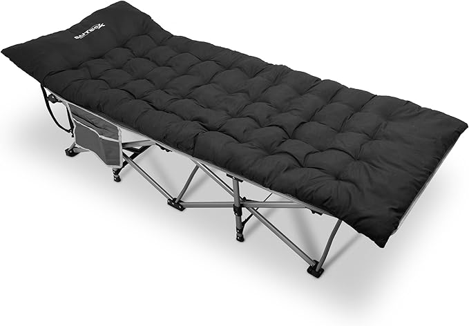 Suteck Camping Cot, Folding Camping Cot Bed for Adults Sleeping 1200D Double Layer Oxford Portable Folding Outdoor Cots for Camping W/Soft Pad Carry Bag for Home Office Nap Beach Travel